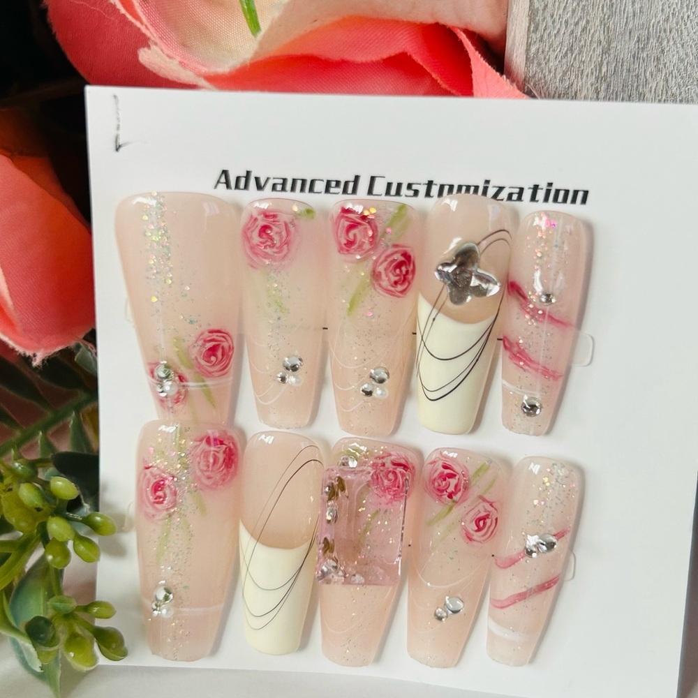 Pink Floral Nail Set